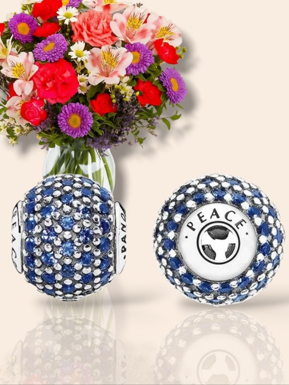 PANDORA Essence Collection PEACE Sterling Silver Charm With Blue Crystal Retired